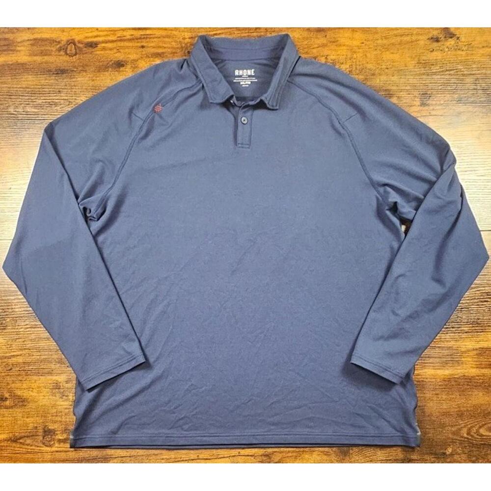 RHONE Polo Shirt‎ Mens Long Sleeve 2XL Blue Dark Navy Performance Stretch EUC